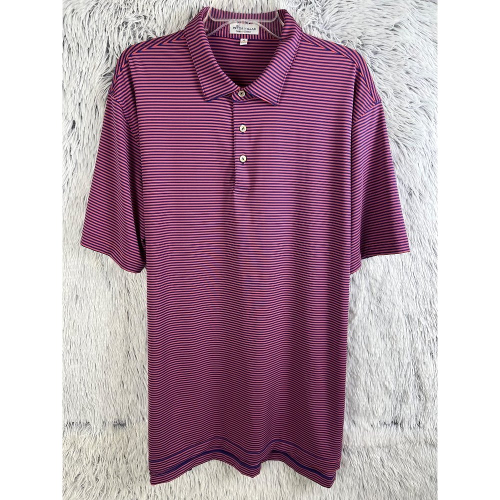 Peter Millar Summer Comfort Polo Shirt Men XL Purple Pinstripe Short Sleeve Golf